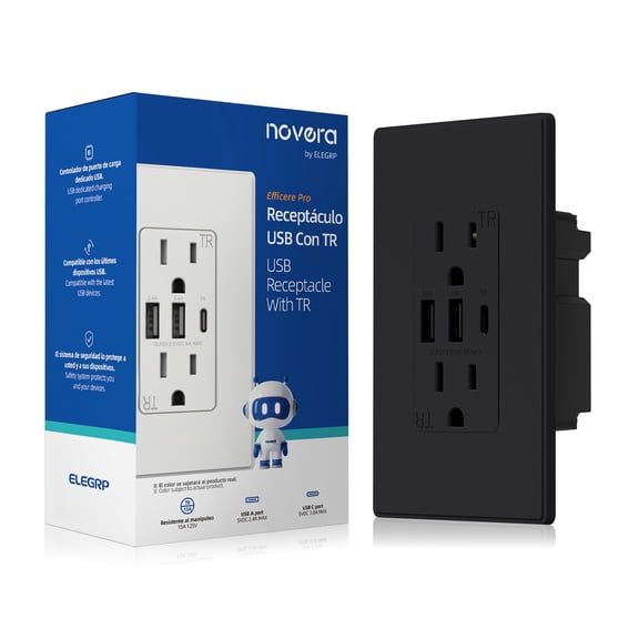USB Outlets Receptacles, 3 Port USB C Wall Outlet, 30W 6.0A USB Electrical Outlet, 15 Amp Tamper Resistant Outlet with USB C Ports, UL Listed, Wall Plate Included