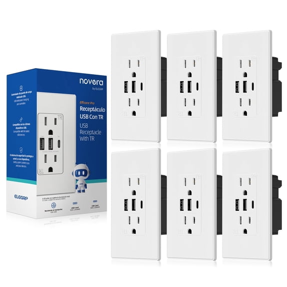 USB Outlets Receptacles, 3 Port USB C Wall Outlet, 30W 6.0A USB Electrical Outlet, 15 Amp Tamper Resistant Outlet with USB C Ports, UL Listed, Wall Plate Included