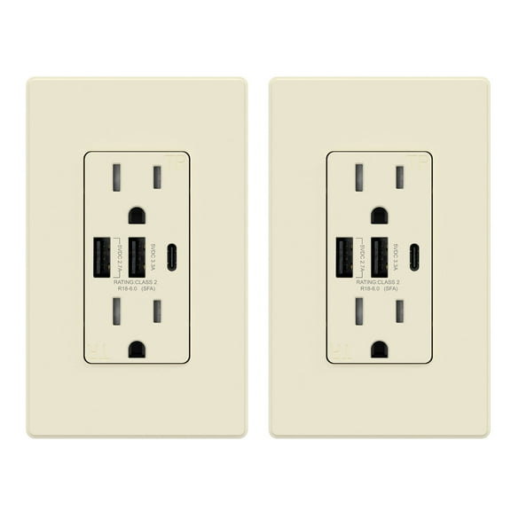 USB Outlets Receptacles, 3 Port USB C Wall Outlet, 30W 6.0A USB Electrical Outlet, 15 Amp Tamper Resistant Outlet with USB C Ports, UL Listed, Wall Plate Included