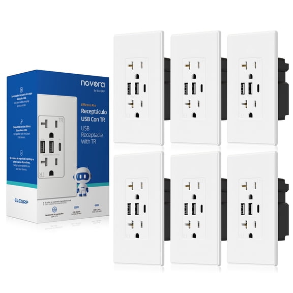USB Outlets Receptacles, 3 Port USB C Wall Outlet, 30W 6.0A USB Electrical Outlet, 15 Amp Tamper Resistant Outlet with USB C Ports, UL Listed, Wall Plate Included