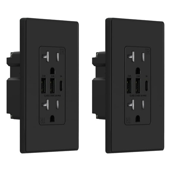 USB Outlets Receptacles, 3 Port USB C Wall Outlet, 30W 6.0A USB Electrical Outlet, 15 Amp Tamper Resistant Outlet with USB C Ports, UL Listed, Wall Plate Included