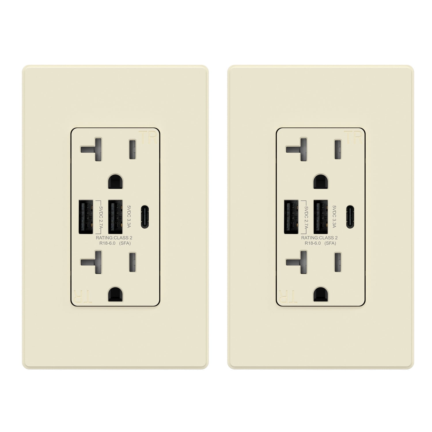 USB Outlets Receptacles, 3 Port USB C Wall Outlet, 30W 6.0A USB Electrical Outlet, 15 Amp Tamper Resistant Outlet with USB C Ports, UL Listed, Wall Plate Included