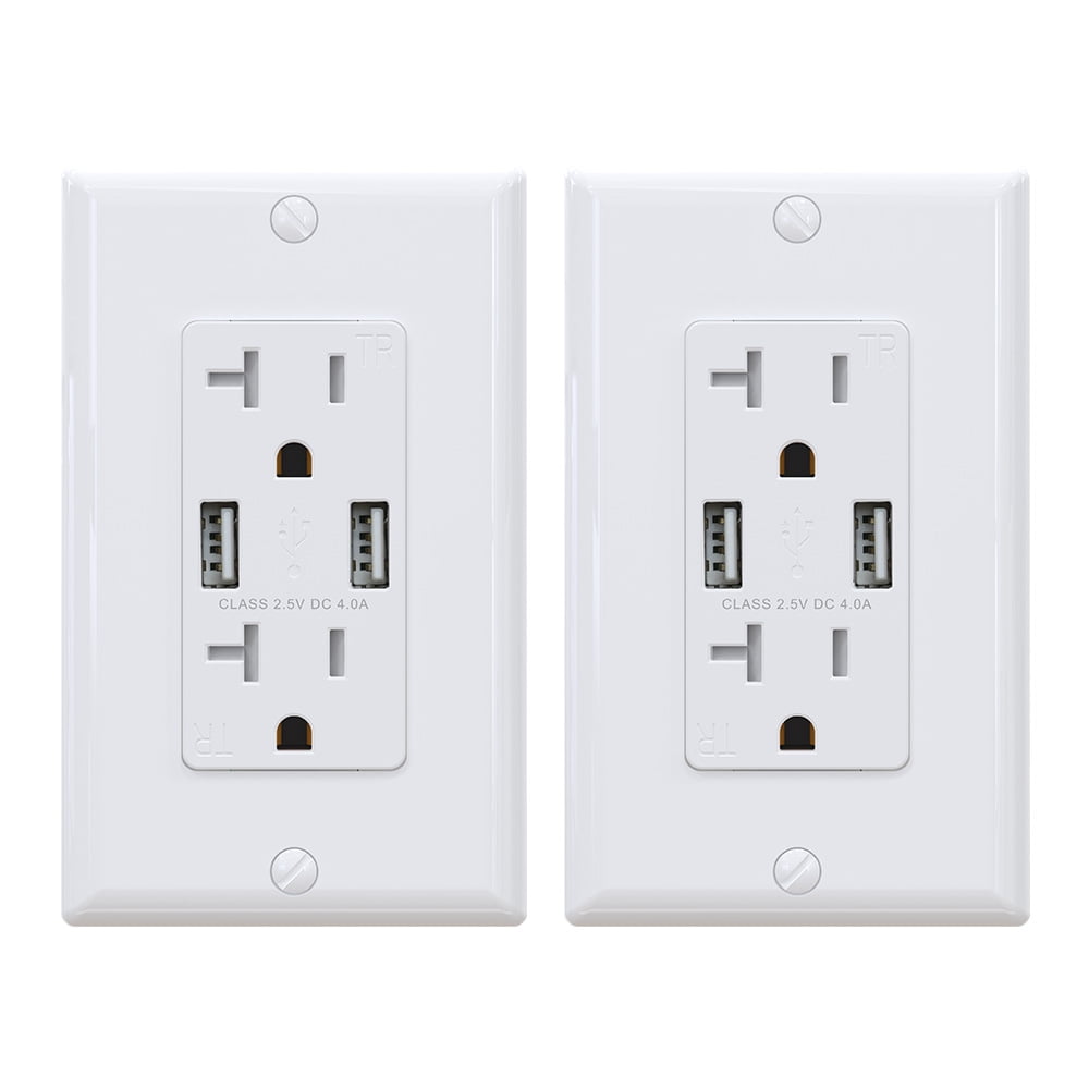 White Dual USB Wall Charger with Tamper Resistant Outlets