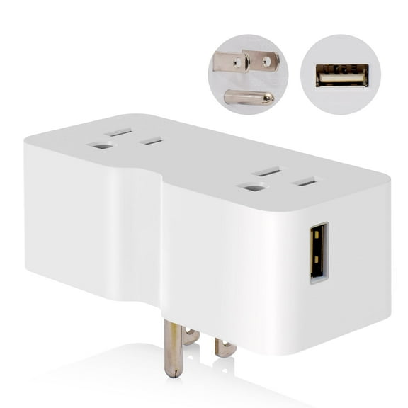 USB Wall Outlet Extender, Multi Plug Outlet Splitter with Two USB A Ports 21W, Electrical Outlet Extender Wall Tap for Travel, Home and Office, 125V, ETL Listed, White, 1 Pack