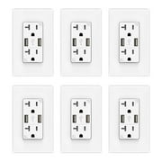 ELEGRP USB Wall Outlet Receptacle with Dual 4.0 A USB Ports, 20 Amp Duplex Tamper Resistant Receptacle, Charging Power Outlet with USB Ports, Wall Plate Included, UL Listed, 6PC, White
