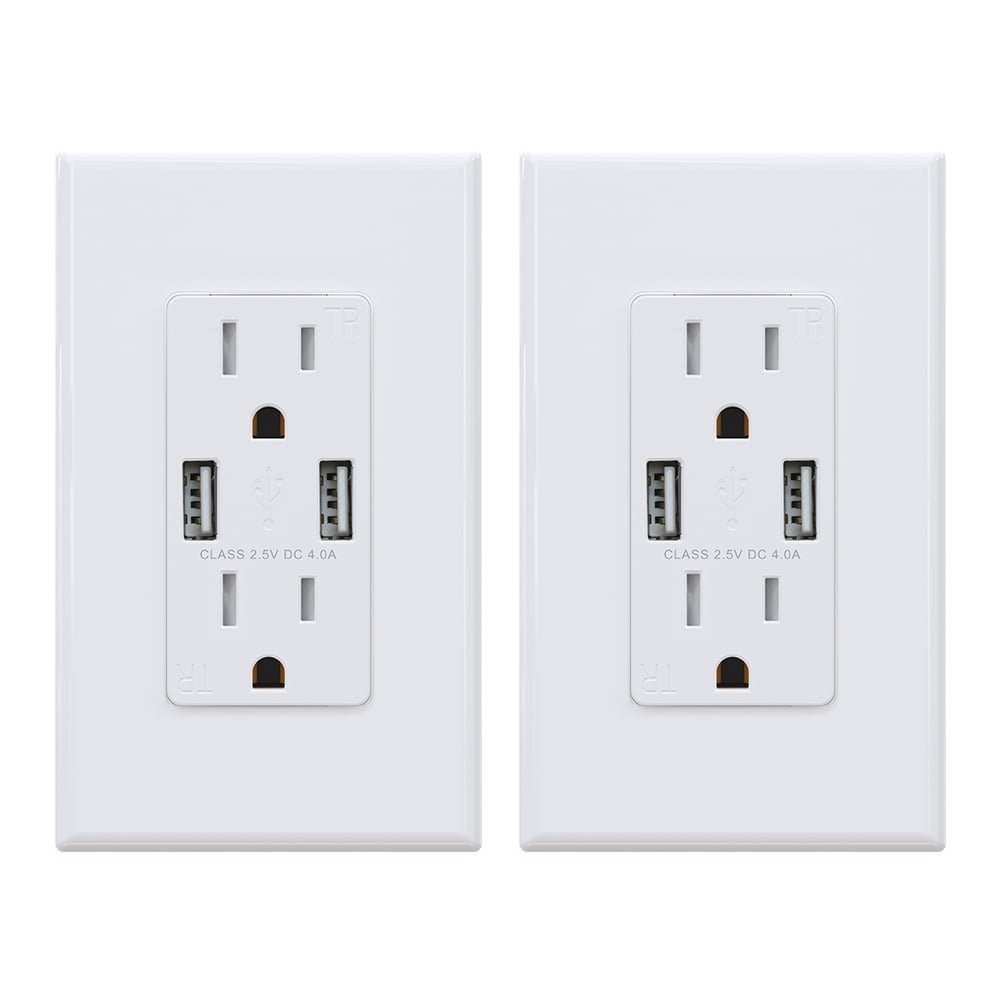 USB Outlets Receptacles, 20W 4.0 Amp USB Wall Outlet, 15 Amp Tamper ...