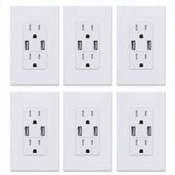 ELEGRP USB Wall Outlet Receptacle with Dual 4.0 A USB Ports, 15 Amp Duplex Tamper Resistant Receptacle, Charging Power Outlet with USB Ports, Screwless Wall Plate Included, UL Listed, 6PC, White