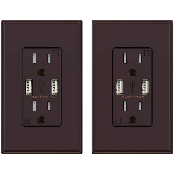 USB Outlets Receptacles, 20W 4.0 Amp USB Wall Outlet, 15 Amp Tamper-Resistant Electrical Outlet with Type A port, UL Listed, Wall Plate Included