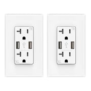 ELEGRP USB Wall Outlet Receptacle with Dual 4.0 A USB Ports, 20 Amp Duplex Tamper Resistant Receptacle, Charging Power Outlet with USB Ports, Screwless Wall Pla