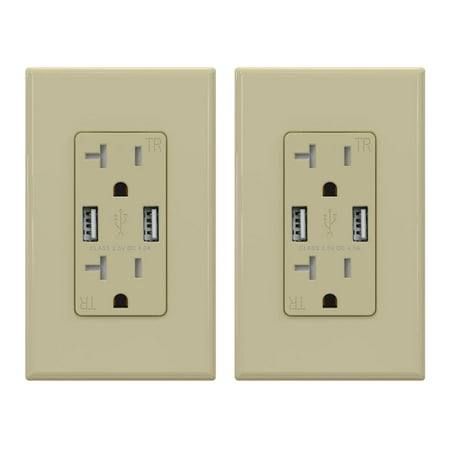 USB Outlets Receptacles, 20W 4.0 Amp USB Wall Outlet, 20 Amp Tamper-Resistant Electrical Outlet with Type A port, UL Listed, Wall Plate Included