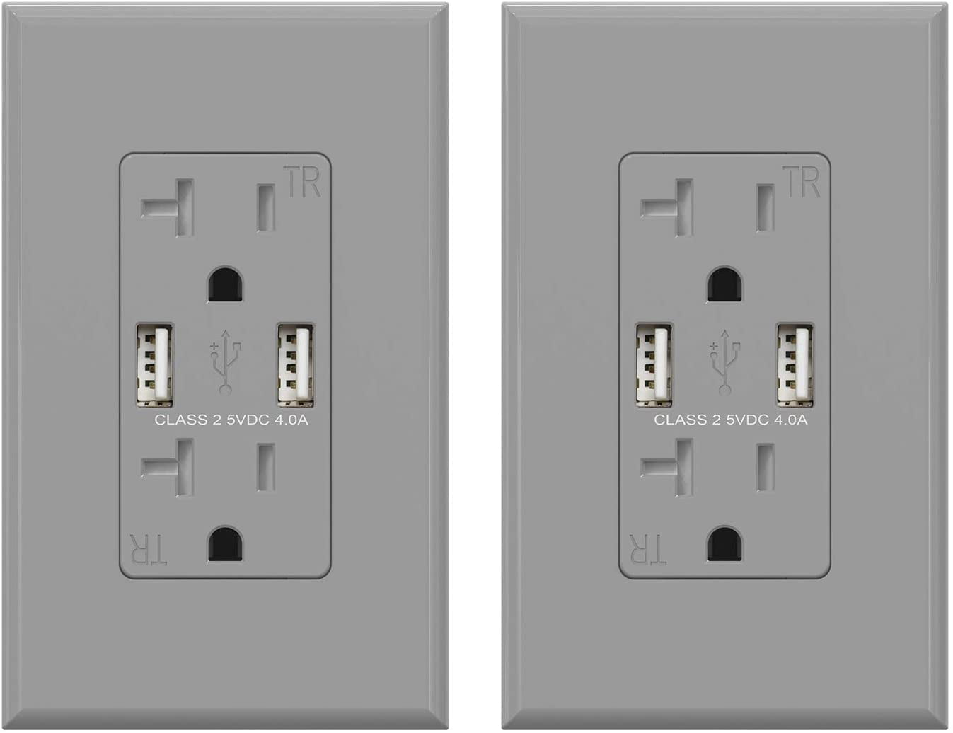 USB Outlets Receptacles, 20W 4.0 Amp USB Wall Outlet, 20 Amp Tamper-Resistant Electrical Outlet with Type A port, UL Listed, Wall Plate Included