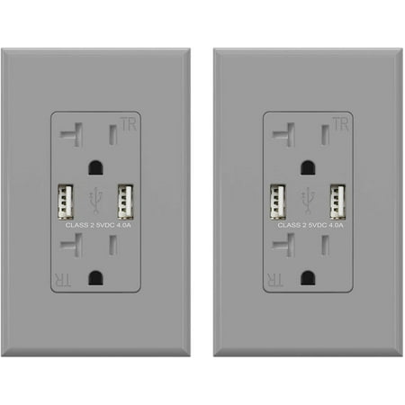 USB Outlets Receptacles, 20W 4.0 Amp USB Wall Outlet, 20 Amp Tamper-Resistant Electrical Outlet with Type A port, UL Listed, Wall Plate Included