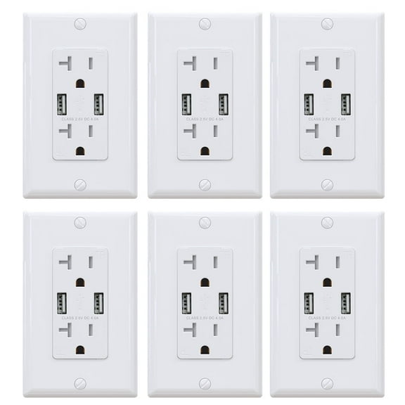 ELEGRP 4.0 Amp Dual USB Outlets Receptacles with Type A port,20 Amp Duplex Tamper Resistant Electrical Outlet Wall Plate Included ,UL Listed,White (6-Pack)