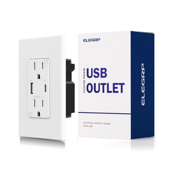 ELEGRP USB Outlets Receptacles, Each USB Port 30W Support Fast Charge Protocols for MacBook Air/iPhone/Samsung/iPad, 15 Amp Outlet with USB C Ports, Wall Plate included, UL Listed