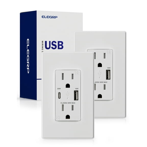 ELEGRP USB Outlets Receptacles, USB C Wall Outlet Supports 20W Power Delivery for iPhone/Samsung Galaxy/iPad Pro, 15 Amp Outlet with USB C Ports, Wall Plate included, UL Listed