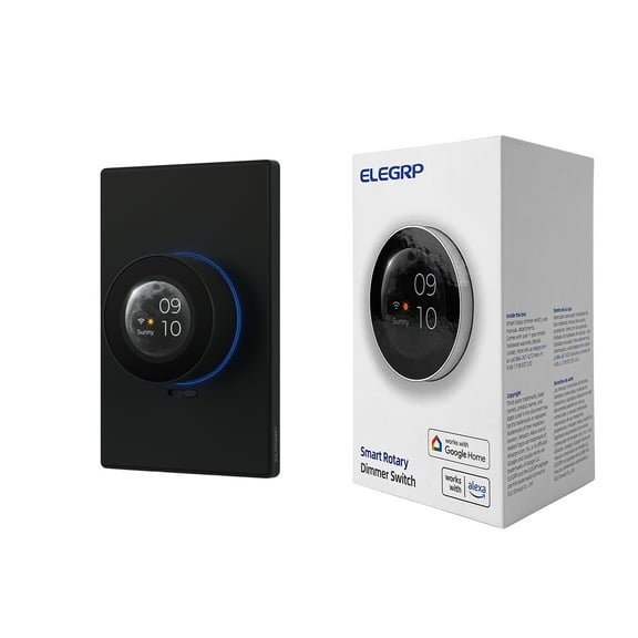 ELEGRP WiFi Smart Rotary Traic Dimmer with 1.8 inch TFT Display Screen, Single Pole, Needs Neutral Wire, 2.4GHz Wi-Fi, Compatible with Alexa and Google Home, No Hub Required, UL Listed, 1 Pack, Black