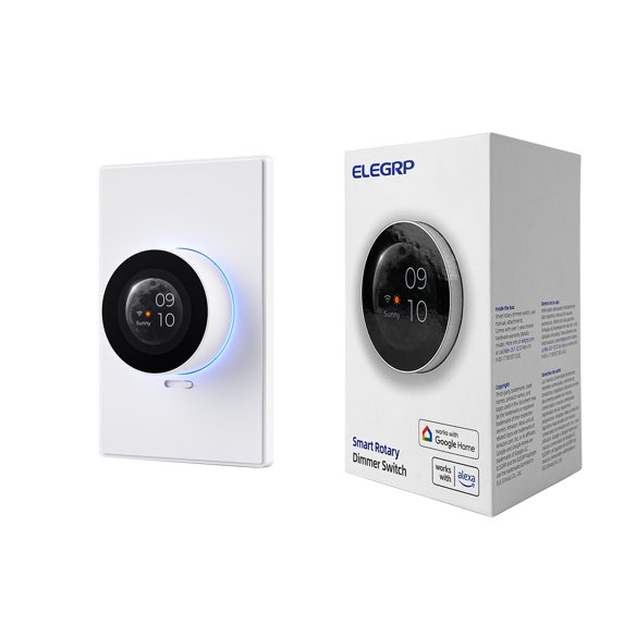 ELEGRP WiFi Smart Rotary Traic Dimmer with 1.8 inch TFT Display Screen, Single Pole, Needs Neutral Wire, 2.4GHz Wi-Fi, Compatible with Alexa and Google Home, No Hub Required, UL Listed, 1 Pack, White
