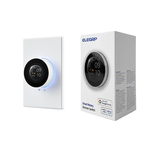ELEGRP WiFi Smart Rotary Traic Dimmer with 1.8 inch TFT Display Screen, 3 Way, Needs Neutral Wire, 2.4GHz Wi-Fi, Compatible with Alexa and Google Home, No Hub Required, UL Listed, 1 Pack, White