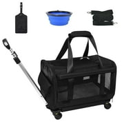 ELEGX Airline Approved Pet Rolling Carrier with Wheels for Pets up to 18 Pounds,Pet Rolling Carrier with Durable Handle and Flexible Wheels,Breathable Durable Mesh Panels