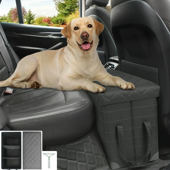 ELEGX Car Back Seat Extender for Large Dogs up to 200lbs,Dog Car Back & Front Seat Extender with Storage,Pets Can to Have The Whole Front/Back Seat to Stretch Out and Nap On Trips(Grey)