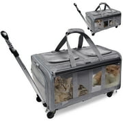 ELEGX Double-Compartment Pet Rolling Carrier with Wheels for 2 Pets,for Up to 35 LBS,Cat Rolling Carrier for 2 Cats,Super Ventilated Design,Ideal for Traveling/Hiking /Camping