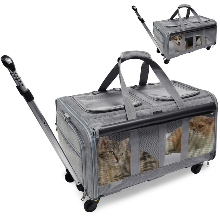 ELEGX Double-Compartment Pet Rolling Carrier, Detachable Wheels