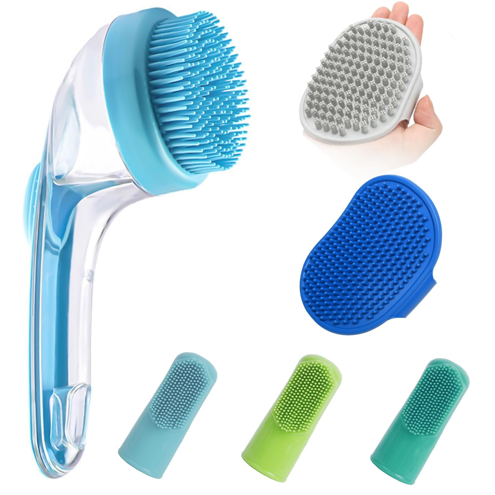 ELEGX Pet Grooming Bath Massage Brush with Soap and Shampoo Dispenser