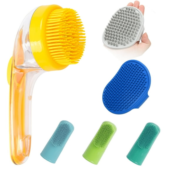 ELEGX Pet Grooming Bath Massage Brush with Soap and Shampoo Dispenser Soft Silicone Bristle for Long Short Haired Dogs Cats Shower