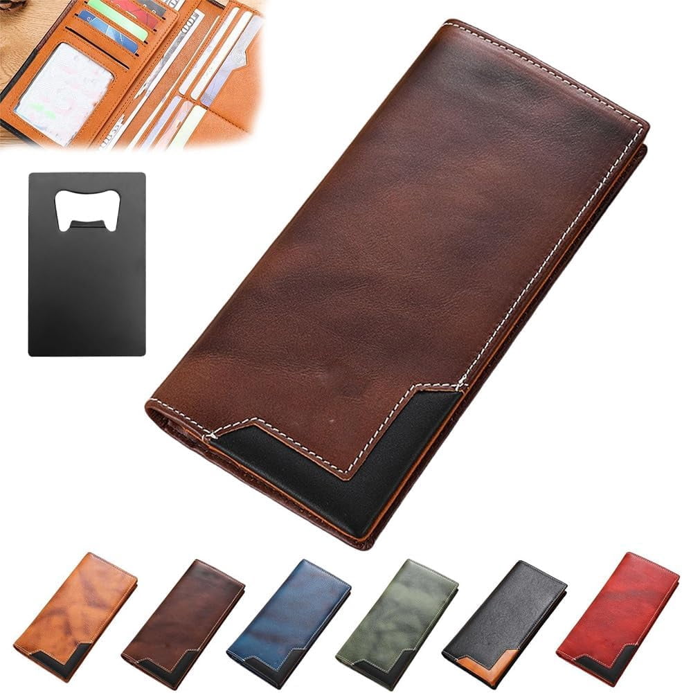 ELEGY Upliftjoys Cowhide Vintage Wallet Men Long Leather Bifold Wallet ...