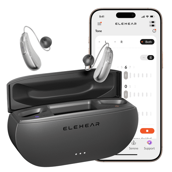 ELEHEAR Beyond 2 Pro OTC Hearing Aids for Adults, Receiver-in-Canal, Rechargeable, Bluetooth 5.3, Silver Gray