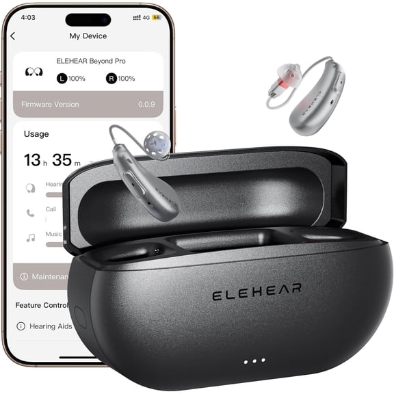 ELEHEAR Beyond Pro OTC Hearing Aids, Bluetooth, App Control, Silver Gray