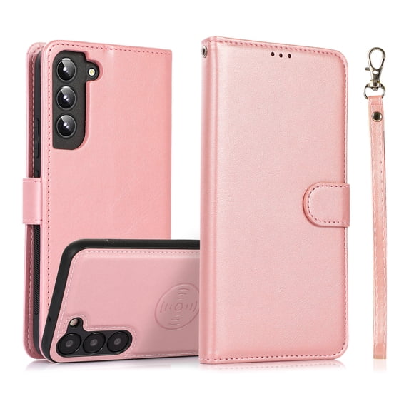 ELEHOLD 2 in 1 Wallet Case for Samsung Galaxy A42 5G, Credit Card Holder Detachable Hybrid Protective Slim Hard Shell Magnetic PU Leather Folio Pocket Flip Cover for Samsung Galaxy A42 5G,Pink
