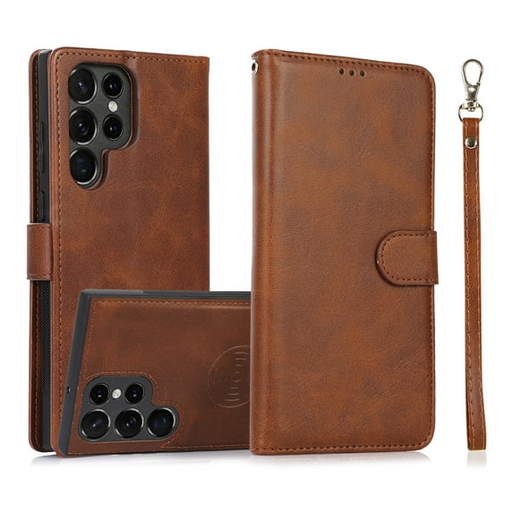 ELEHOLD 2 in 1 Wallet Case for Samsung Galaxy S20 Ultra, Credit Card Holder Detachable Hybrid Protective Slim Hard Shell Magnetic PU Leather Folio Pocket Flip Cover for Samsung Galaxy S20 Ultra,Brown