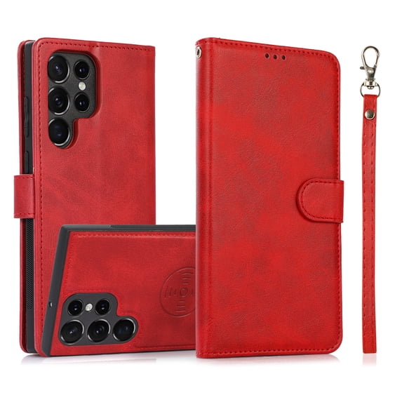 ELEHOLD 2 in 1 Wallet Case for Samsung Galaxy S20 Ultra, Credit Card Holder Detachable Hybrid Protective Slim Hard Shell Magnetic PU Leather Folio Pocket Flip Cover for Samsung Galaxy S20 Ultra,Red