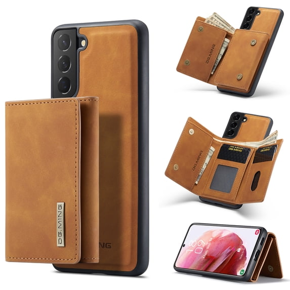 ELEHOLD 2 IN 1 Wallet Case for Samsung Galaxy S24 Plus, PU Leather Magnetic Detachable Card Holder Cash Pocket Kickstand Function Full Protective Cover for Samsung Galaxy S24 Plus, Brown