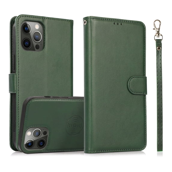ELEHOLD 2 in 1 Wallet Case for iPhone 11 Pro, Credit Card Holder Detachable Hybrid Protective Slim Hard Shell Magnetic PU Leather Folio Pocket Flip Cover for iPhone 11 Pro,Green