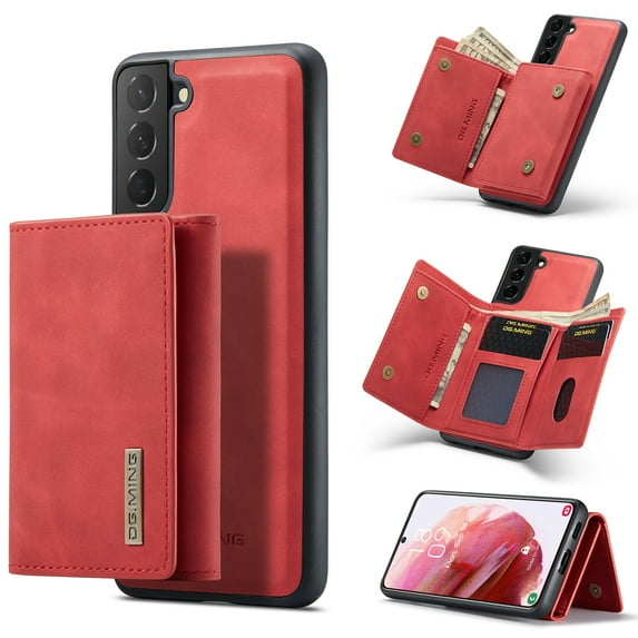 ELEHOLD 2 IN 1 Wallet Case for Samsung Galaxy S24 Plus, PU Leather Magnetic Detachable Card Holder Cash Pocket Kickstand Function Full Protective Cover for Samsung Galaxy S24 Plus, Red