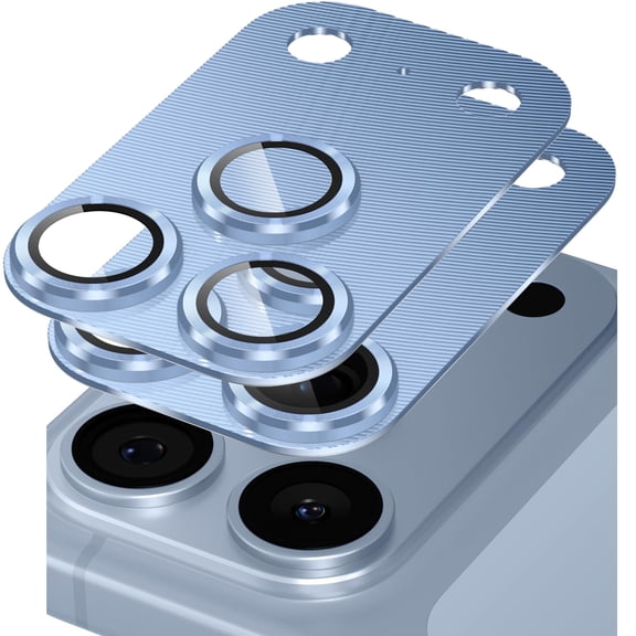 ELEHOLD 2-Pack Camera Lens Protector for iPhone 18 Pro Max, 9H Tempered Glass Aluminum Ring Full Coverage Scratch-Resistant Film,Blue