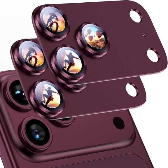 ELEHOLD ( 2 Packs ) Camera Lens Protector For iPhone 18 Pro Max, 9H+ Tempered Glass Strong Adsorption Metal Camera Cover,Winered