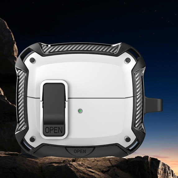 ELEHOLD 2-in-1 Case For Samsung Galaxy Buds 3 / 3 Pro, Full Body Protective Case & Phone Kickstand, with Secure Lock & Keychain, Support Wireless Charging, White