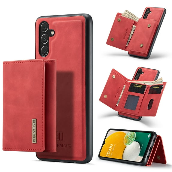 ELEHOLD 2-in-1 Detachable Wallet Case for Samsung Galaxy A34 5G Premium Leather Case Soft TPU Bumper Magnetic Removable Card Holders Kickstand Function Shockproof Case,red
