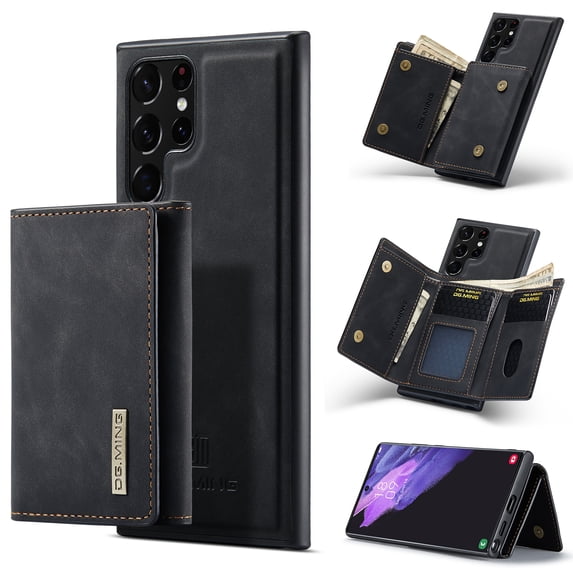 ELEHOLD 2-in-1 Detachable Wallet Case for Samsung Galaxy S22 Plus Premium Leather Case Soft TPU Bumper Magnetic Removable Card Holders Kickstand Function Shockproof Case,black