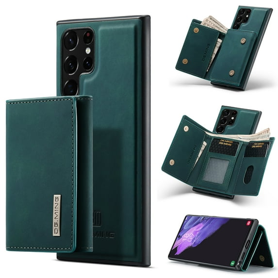 ELEHOLD 2-in-1 Detachable Wallet Case for Samsung Galaxy S22 Premium Leather Case Soft TPU Bumper Magnetic Removable Card Holders Kickstand Function Shockproof Case,green