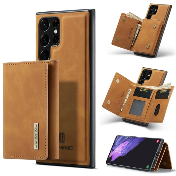 ELEHOLD 2-in-1 Detachable Wallet Case for Samsung Galaxy S22 Premium Leather Case Soft TPU Bumper Magnetic Removable Card Holders Kickstand Function Shockproof Case,brown