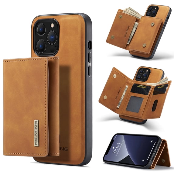 ELEHOLD 2-in-1 Detachable Wallet Case for iPhone 12 Pro Max Premium Leather Case Soft TPU Bumper Magnetic Removable Card Holders Kickstand Function Shockproof Case,brown