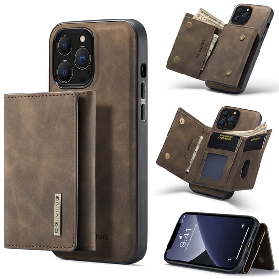 ELEHOLD 2-in-1 Detachable Wallet Case for iPhone 14 Plus Premium Leather Case Soft TPU Bumper Magnetic Removable Card Holders Kickstand Function Shockproof Case,coffee