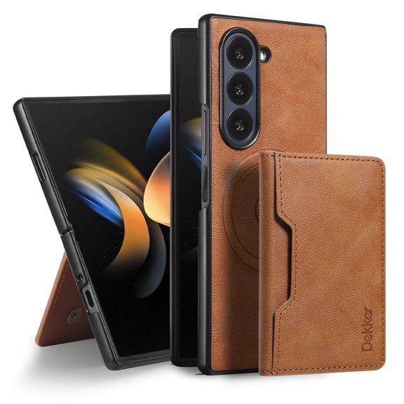 ELEHOLD 2-in-1 Magnetic Wallet Case for Samsung Galaxy Z Fold 7,Detachable Card Holder PU Leather Kickstand, Mag-Safe Magnetic Business Slim Protective Case for Samsung Galaxy Z Fold 7,Brown