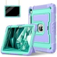 thumbnail image 1 of ELEHOLD 3-Layer Rugged Case For Apple Apple iPad 11th 10th Gen Heavy Duty Shockproof Cover, [Drop Protection], [Logo Visible], With Kickstand & Pencil Holder & Shoulder Strap, Purple+Mint, 1 of 11