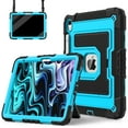 thumbnail image 1 of ELEHOLD 3-Layer Rugged Case For Apple Apple iPad 11th 10th Gen Heavy Duty Shockproof Cover, [Drop Protection], [Logo Visible], With Kickstand & Pencil Holder & Shoulder Strap, Black+Blue, 1 of 11