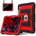 thumbnail image 1 of ELEHOLD 3-Layer Rugged Case For Apple Apple iPad 11th 10th Gen Heavy Duty Shockproof Cover, [Drop Protection], [Logo Visible], With Kickstand & Pencil Holder & Shoulder Strap, Black+Red, 1 of 12